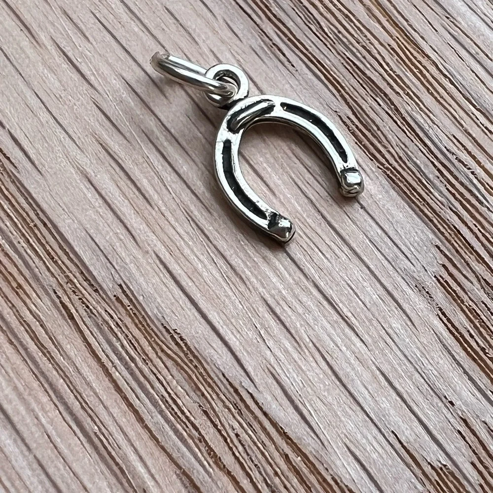 Horseshoe Charm | Teeny Tiny Vintage Sterling Silver | NOS - Picture 2 of 5